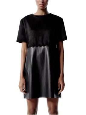 Zara Faux Leather & Suede Black Mini Dress